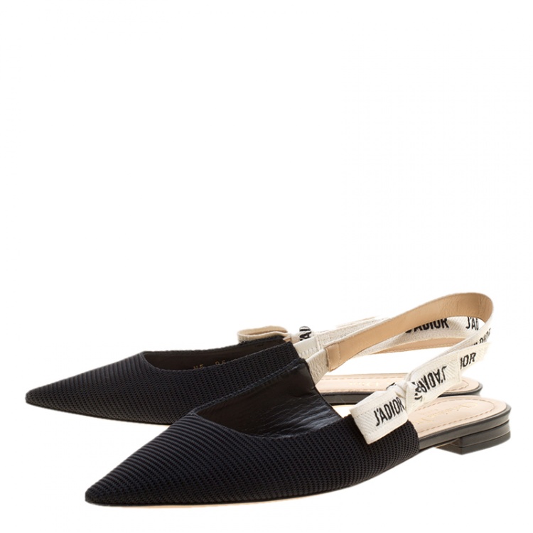 Pre Owned Dior Black Canvas J'adior Ribbon Pointed Toe Slingback Flats Size 39