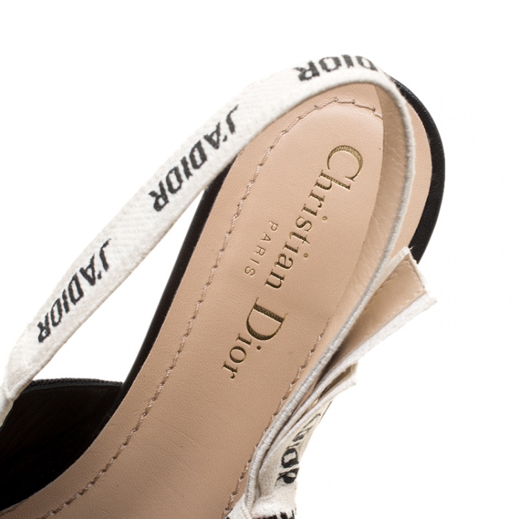 Pre Owned Dior Black Canvas J'adior Ribbon Pointed Toe Slingback Flats Size 39