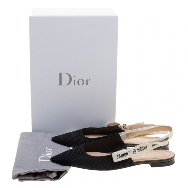 Pre Owned Dior Black Canvas J'adior Ribbon Pointed Toe Slingback Flats Size 39