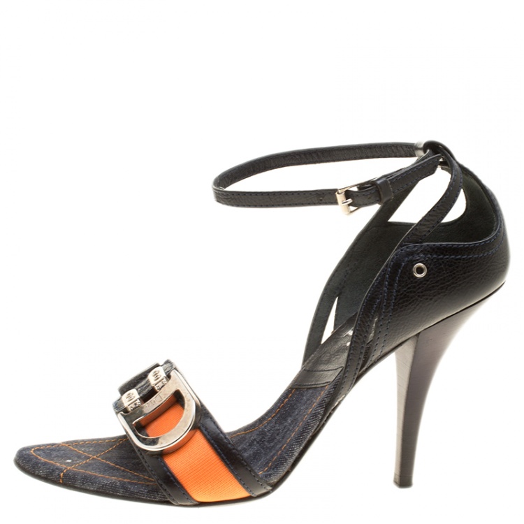 Pre Owned Dior Black Leather Diorissimo Open Toe D'orsay Sandals Size 37
