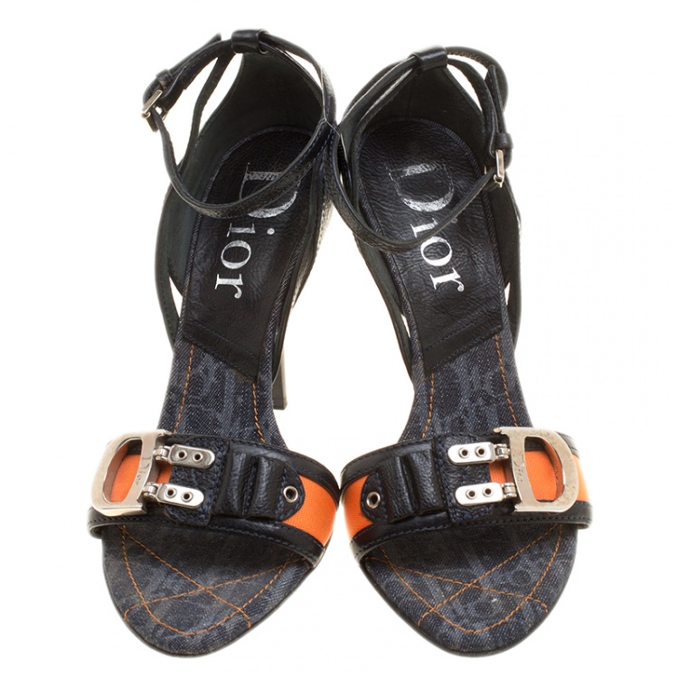 Pre Owned Dior Black Leather Diorissimo Open Toe D'orsay Sandals Size 37