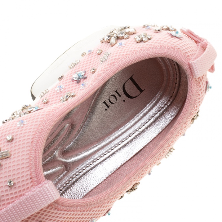 Pre Owned Dior Pink Crystal Embellished Mesh Fusion Slip On Sneakers Size 39