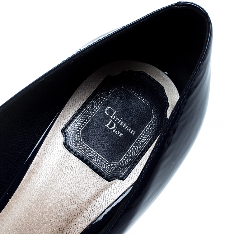 Pre Owned Dior Blue Patent Leather Miss Dior Peep Toe Platform Pumps Size 39.5