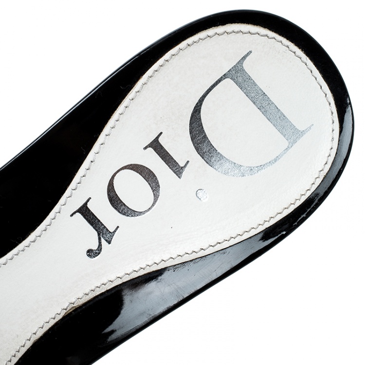 Pre Owned Dior Black Leather And PVC Logo Peep Toe Slides Size 37