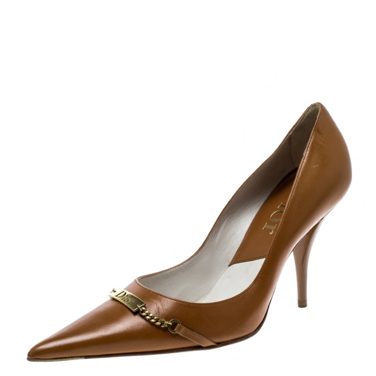 Pre Owned Dior Brown Leather Pointed Toe Pumps Size 39