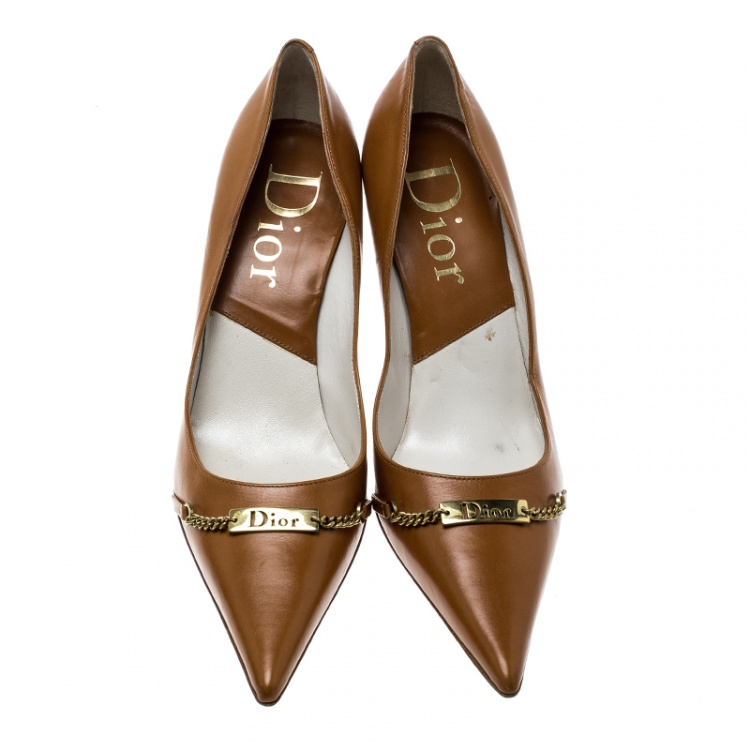 Pre Owned Dior Brown Leather Pointed Toe Pumps Size 39