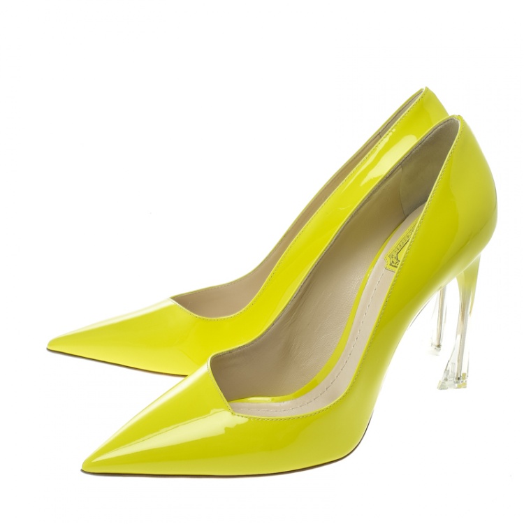 Pre Owned Dior Lime Green Leather Songe Pointed Toe Pumps Size 39