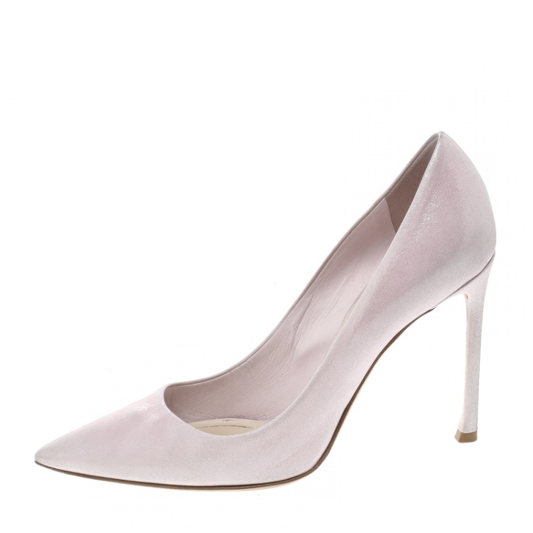 Pre Owned Dior Blush Pink Shimmering Suede Pointed Toe Pumps Size 38.5