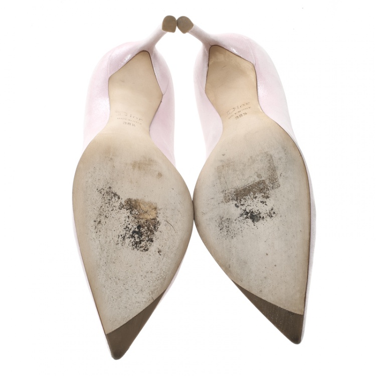 Pre Owned Dior Blush Pink Shimmering Suede Pointed Toe Pumps Size 38.5