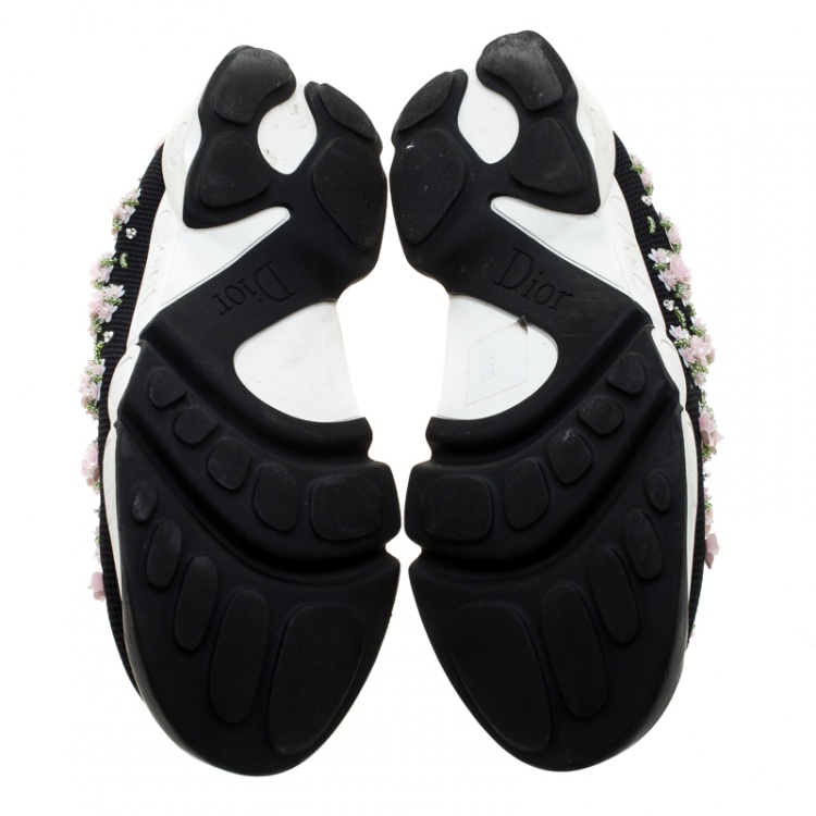 Pre Owned Dior Black Mesh Fusion Floral Embellished Slip On Sneakers Size 41