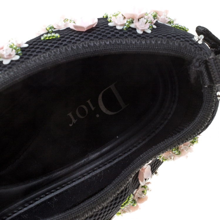 Pre Owned Dior Black Mesh Fusion Floral Embellished Slip On Sneakers Size 41