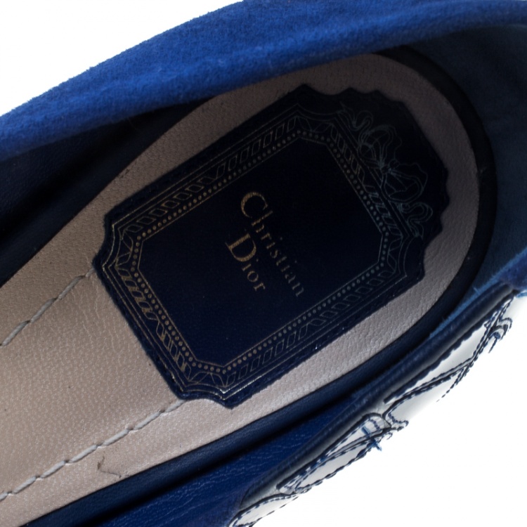Pre Owned Dior Blue Suede and Patent Leather Miss Dior Peep Toe Platform Pumps Size 38.5