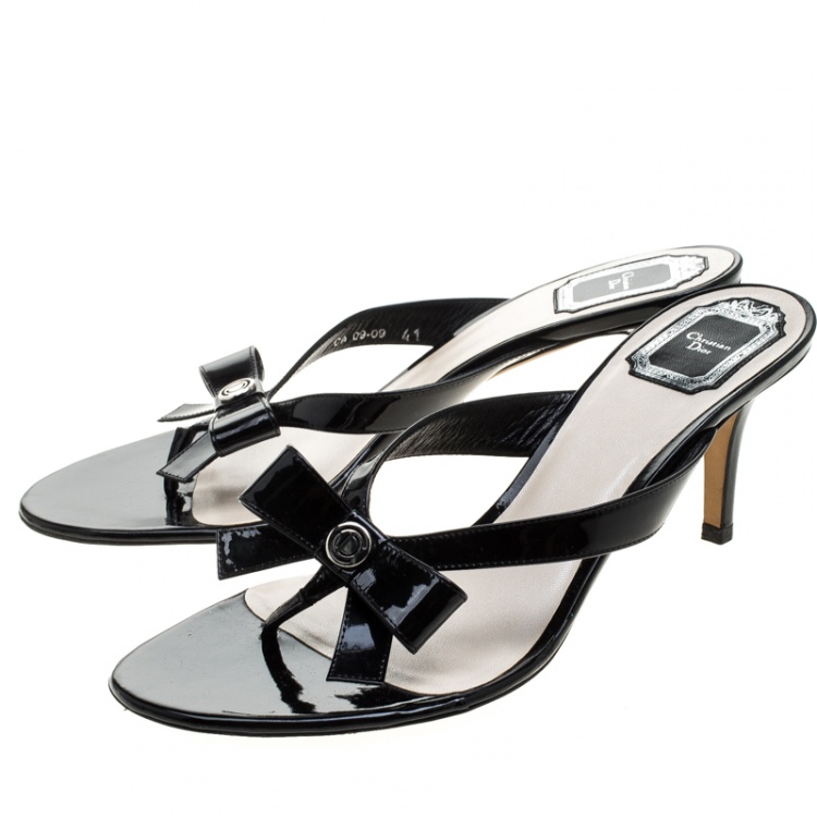 Pre Owned Dior Black Patent Leather Bow Sandals Size 41