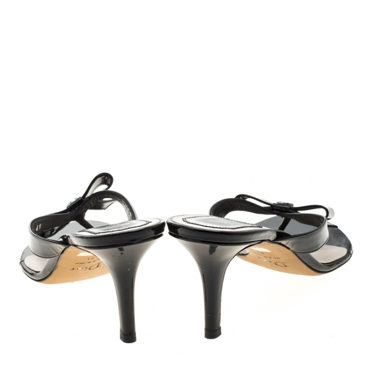 Pre Owned Dior Black Patent Leather Bow Sandals Size 41