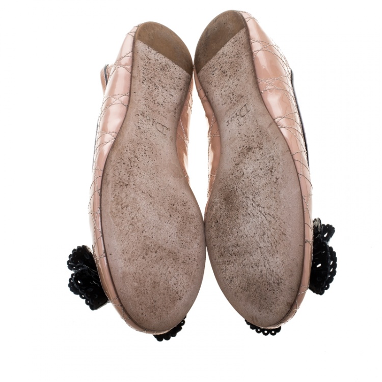 Pre Owned Dior Beige Patent Cannage Leather Bow Detail Ballet Flats Size 41