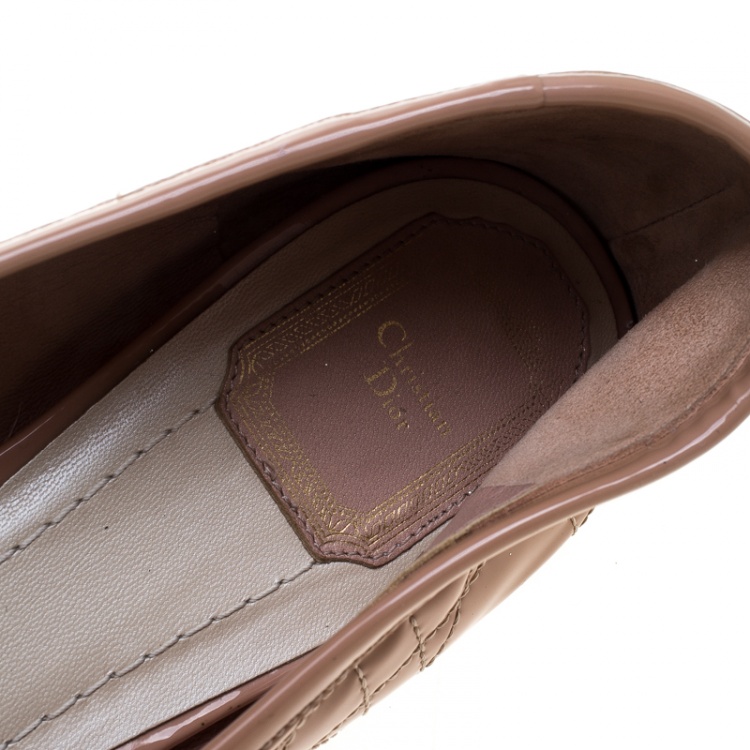 Pre Owned Dior Beige Patent Cannage Leather Bow Detail Ballet Flats Size 41