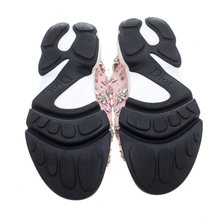 Pre Owned Dior Pink Mesh Fusion Crystal Embellished Sneakers Size 40