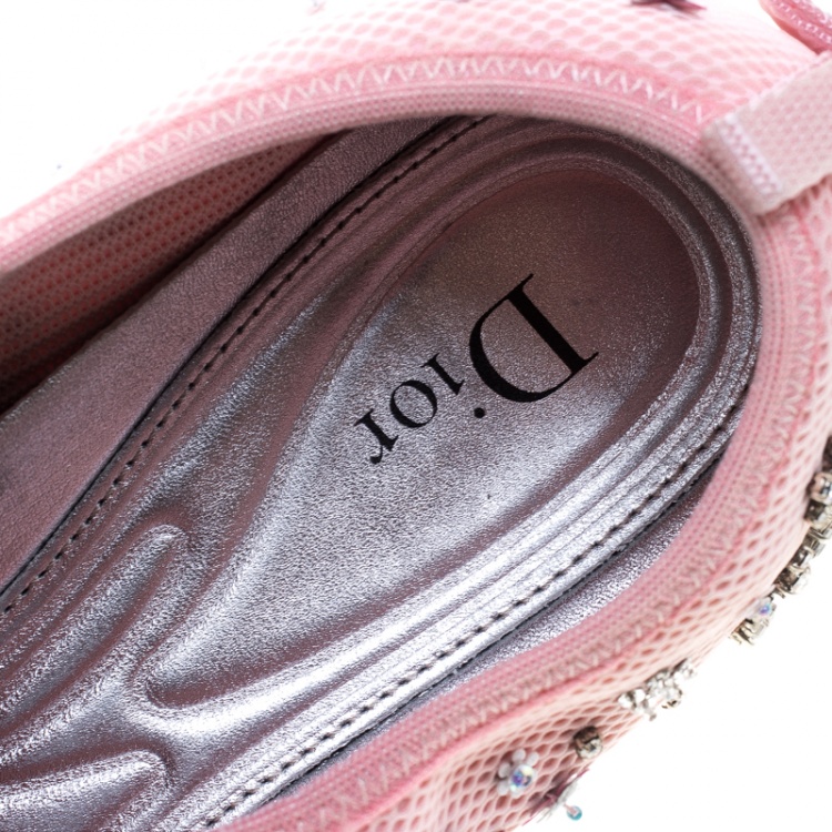 Pre Owned Dior Pink Mesh Fusion Crystal Embellished Sneakers Size 40