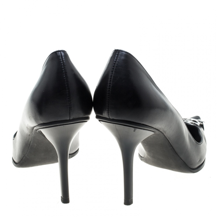 Pre Owned Dior Black Leather Dior Plaque Pointed Toe Pumps Size 36.5