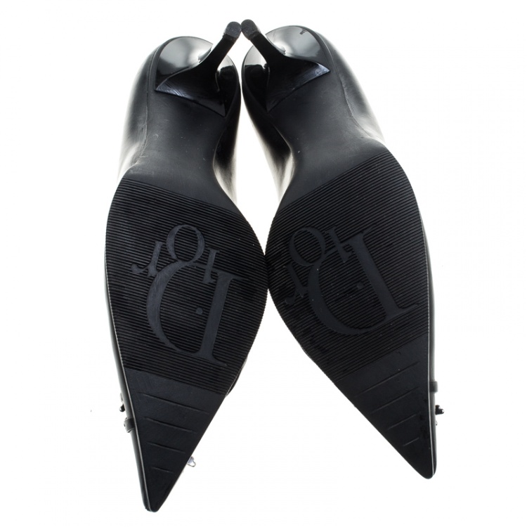 Pre Owned Dior Black Leather Dior Plaque Pointed Toe Pumps Size 36.5
