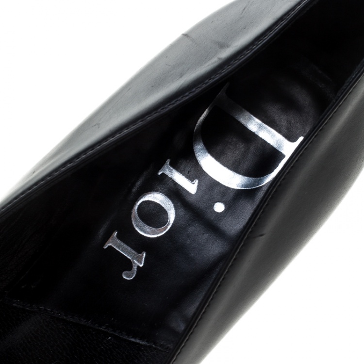 Pre Owned Dior Black Leather Dior Plaque Pointed Toe Pumps Size 36.5