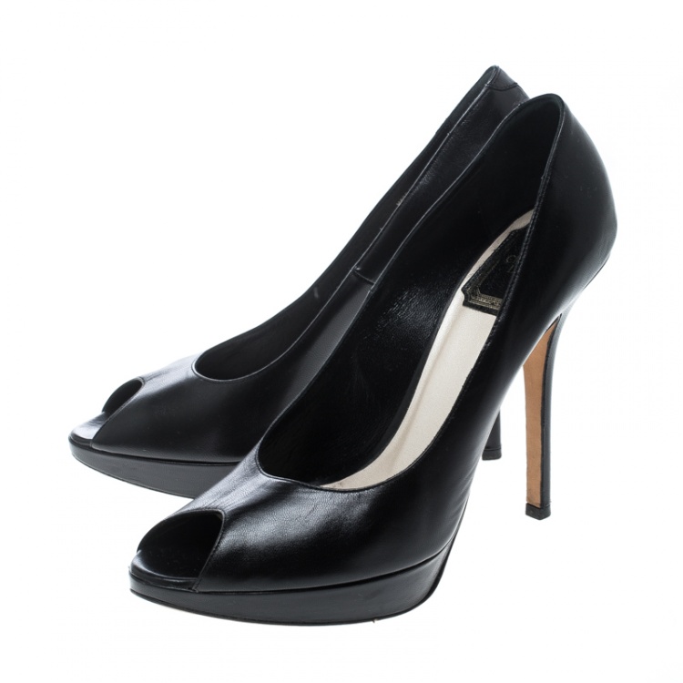 Pre Owned Dior Black Leather Miss Dior Peep Toe Platform Pumps Size 37.5
