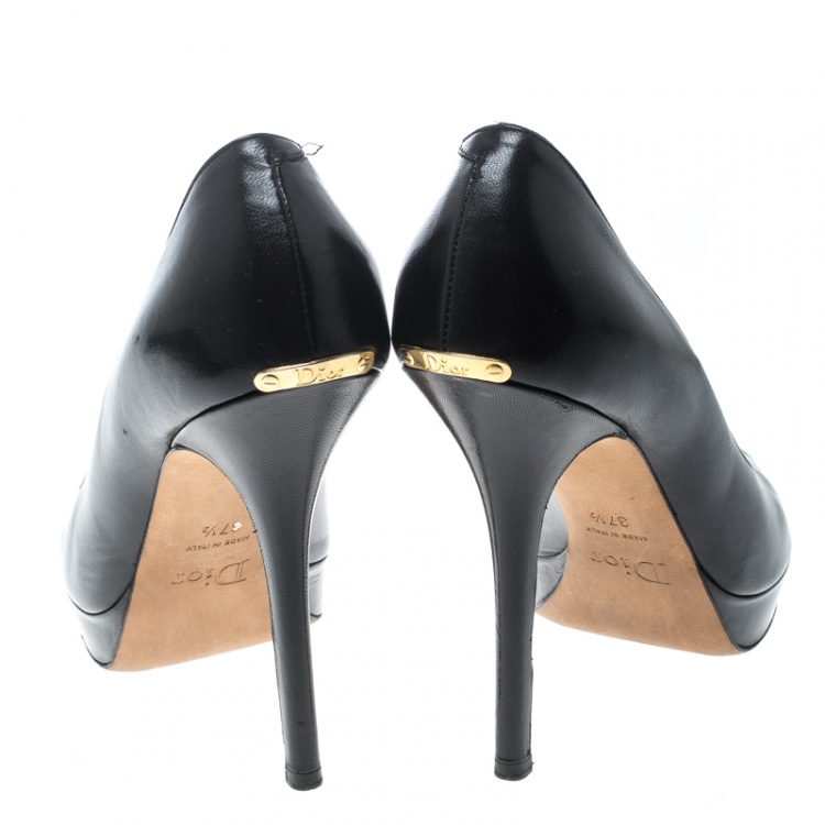 Pre Owned Dior Black Leather Miss Dior Peep Toe Platform Pumps Size 37.5