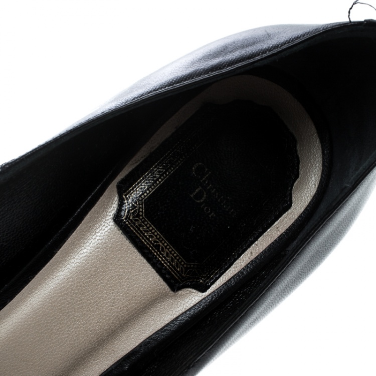 Pre Owned Dior Black Leather Miss Dior Peep Toe Platform Pumps Size 37.5