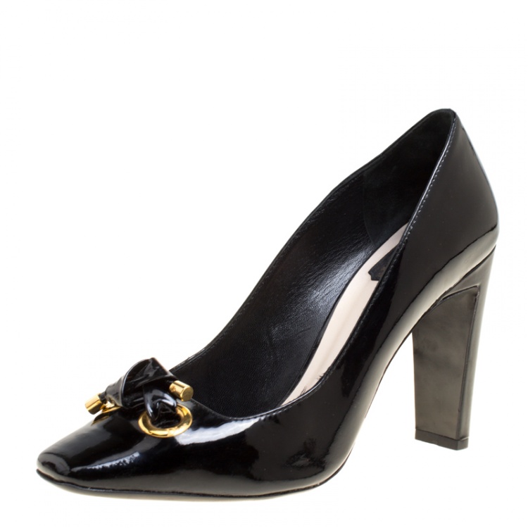 Pre Owned Dior Black Patent Leather Knot Detail Square Toe Pumps Size 40