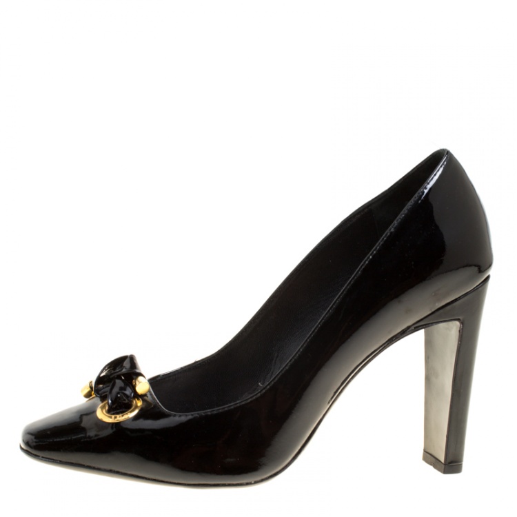 Pre Owned Dior Black Patent Leather Knot Detail Square Toe Pumps Size 40
