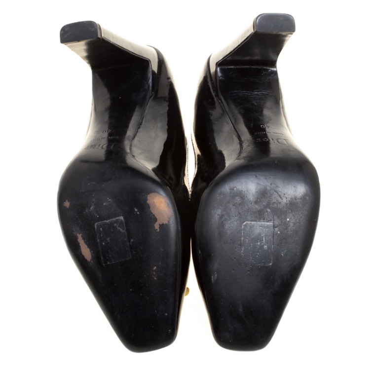 Pre Owned Dior Black Patent Leather Knot Detail Square Toe Pumps Size 40