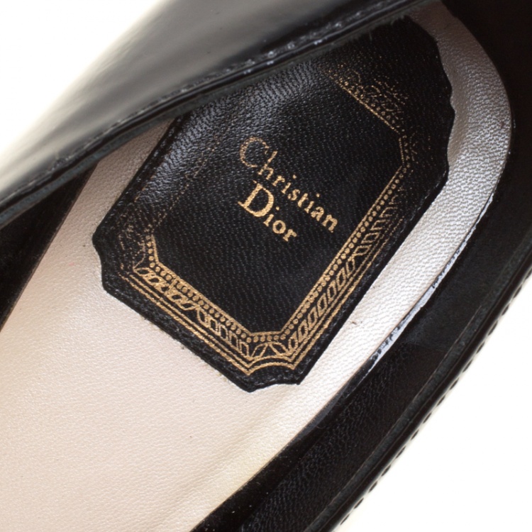 Pre Owned Dior Black Patent Leather Knot Detail Square Toe Pumps Size 40