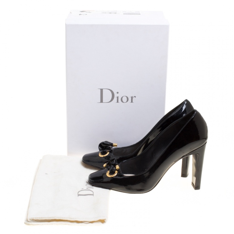 Pre Owned Dior Black Patent Leather Knot Detail Square Toe Pumps Size 40