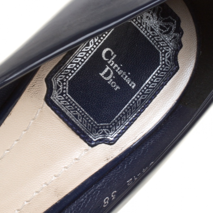 Pre Owned Dior Navy Blue Patent Leather Miss Dior Peep Toe Platform Pumps Size 38