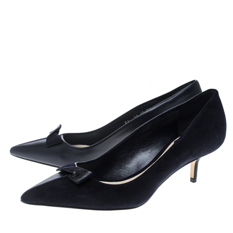 Pre Owned Dior Marine Blue Suede and Leather Doll Bow Embellished Pointed Toe Pumps Size 37