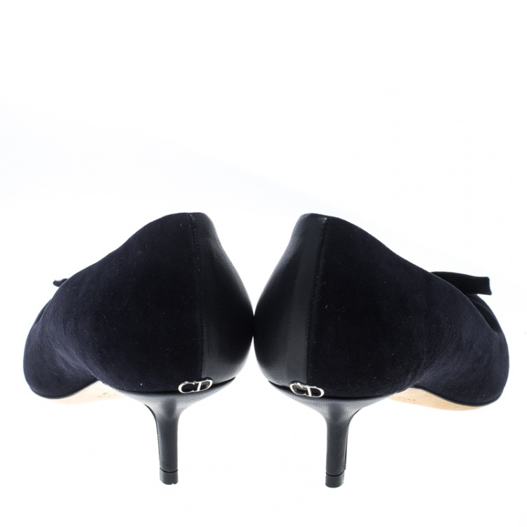 Pre Owned Dior Marine Blue Suede and Leather Doll Bow Embellished Pointed Toe Pumps Size 37