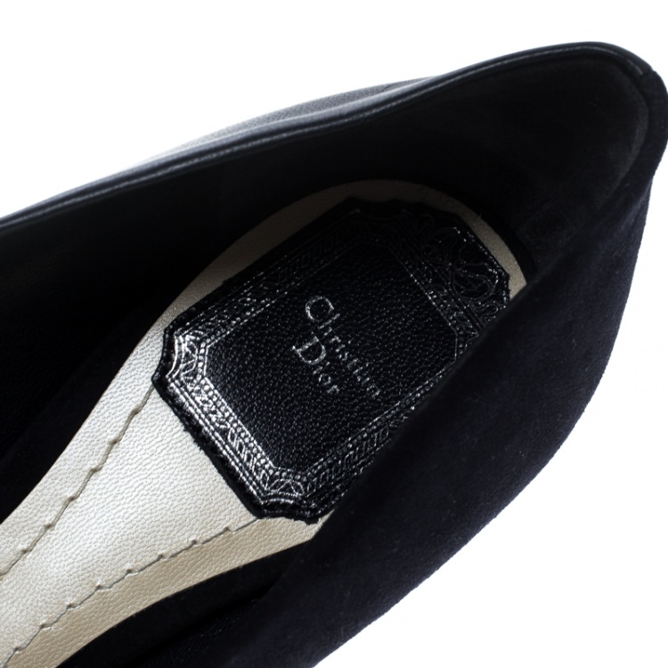 Pre Owned Dior Marine Blue Suede and Leather Doll Bow Embellished Pointed Toe Pumps Size 37