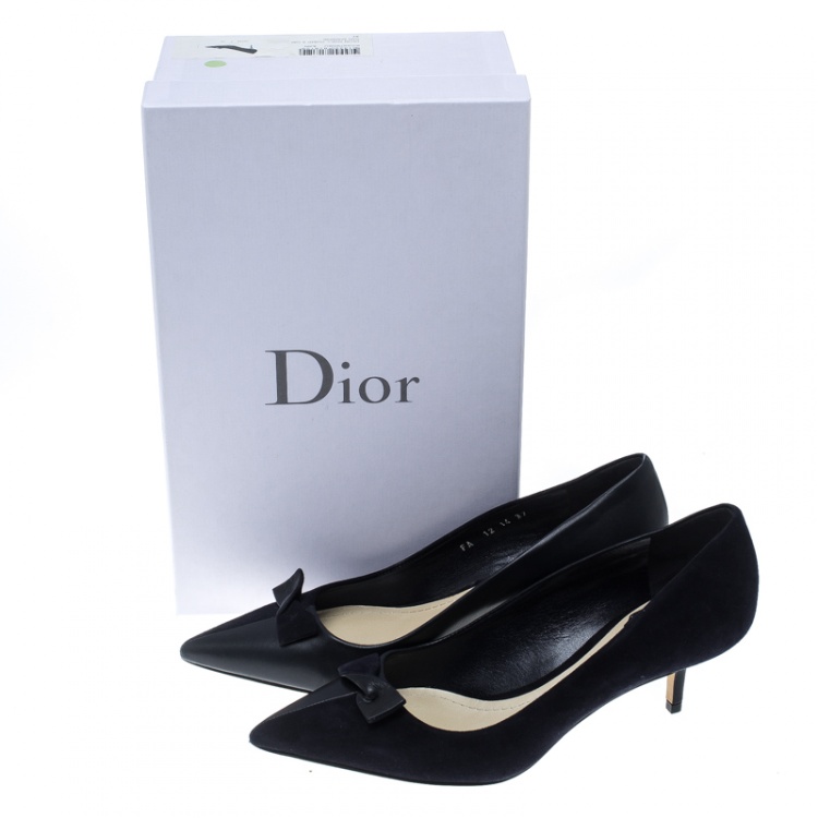Pre Owned Dior Marine Blue Suede and Leather Doll Bow Embellished Pointed Toe Pumps Size 37