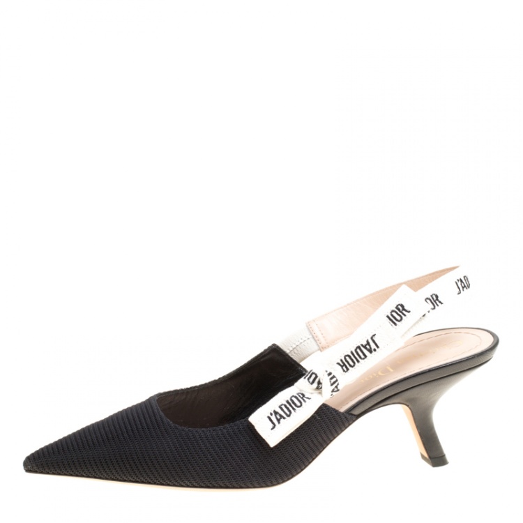 مملوكة مسبقًا Dior Black Canvas J'adior Ribbon Pointed Toe Slingback Sandals Size 39