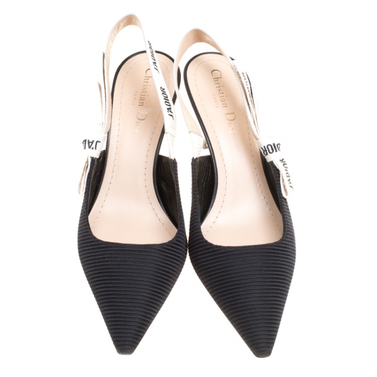 مملوكة مسبقًا Dior Black Canvas J'adior Ribbon Pointed Toe Slingback Sandals Size 39