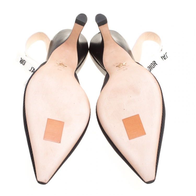 مملوكة مسبقًا Dior Black Canvas J'adior Ribbon Pointed Toe Slingback Sandals Size 39