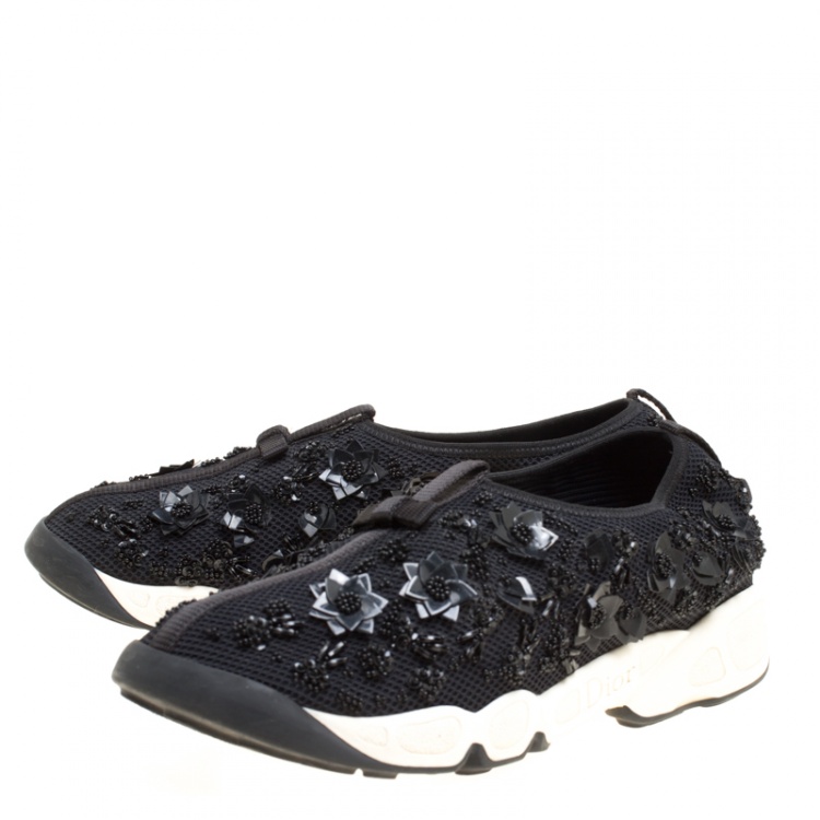 Pre Owned Dior Black Mesh Fusion Embellished Sneakers Size 40.5
