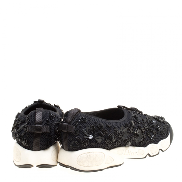 Pre Owned Dior Black Mesh Fusion Embellished Sneakers Size 40.5