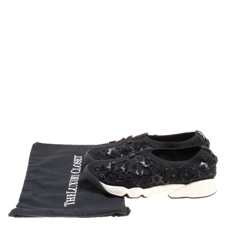 Pre Owned Dior Black Mesh Fusion Embellished Sneakers Size 40.5