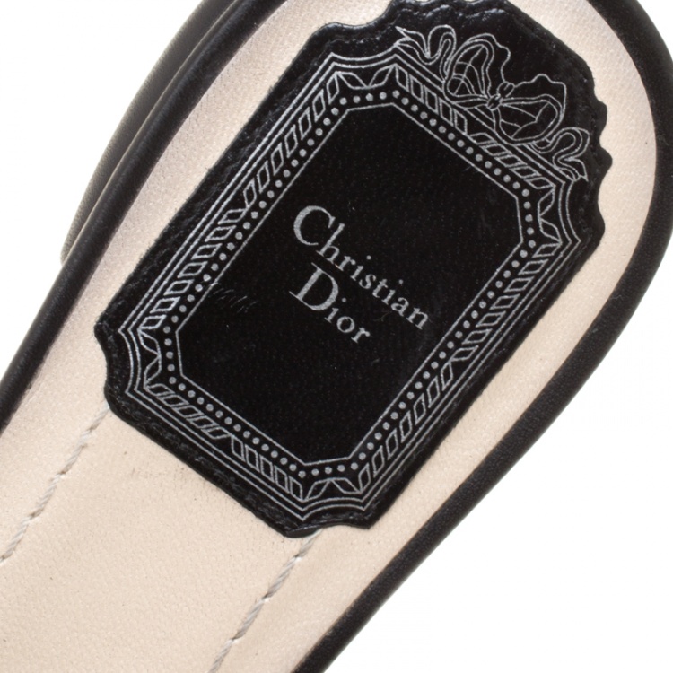 Pre Owned Dior Black Laser Cut Leather Tattoo Peep Toe Slides Size 38