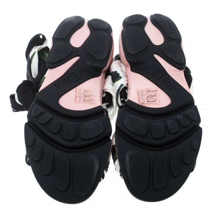 Pre Owned Dior Printed Satin Brooklyn Wrap Around Sandals Size 38