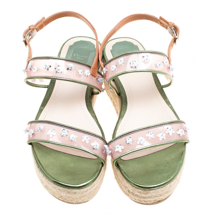 Pre Owned Dior Multicolor Leather and PVC Joy Espadrilles Platform Sandals Size 38