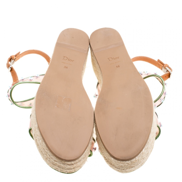 Pre Owned Dior Multicolor Leather and PVC Joy Espadrilles Platform Sandals Size 38