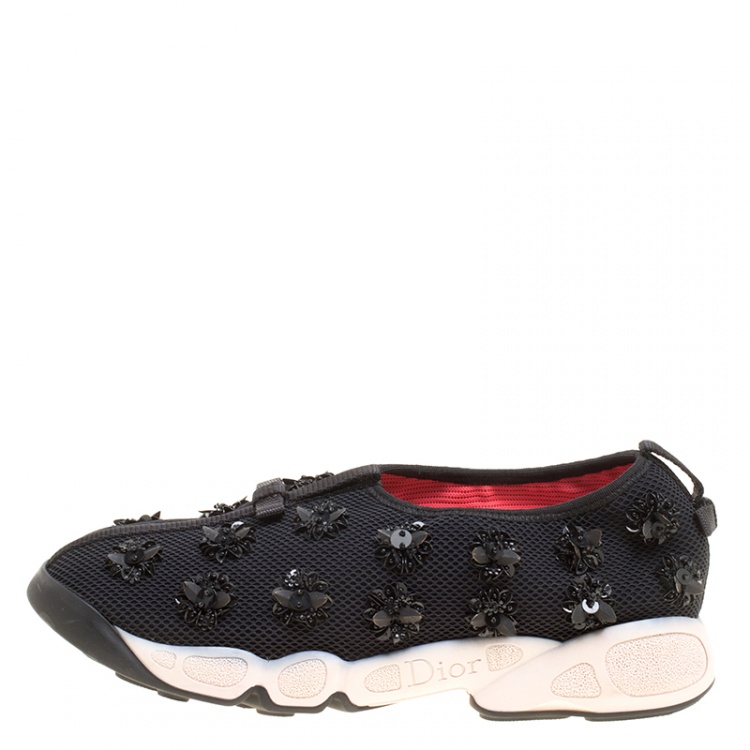 Pre Owned Dior Black Mesh Fusion Embellished Sneakers Size 38