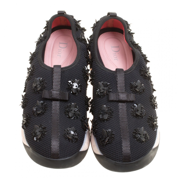 Pre Owned Dior Black Mesh Fusion Embellished Sneakers Size 38